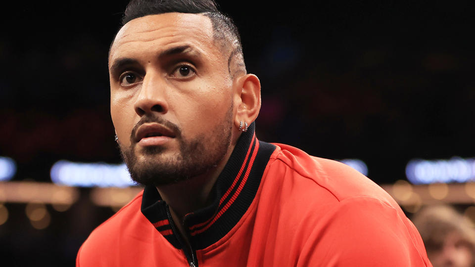 Nick Kyrgios says it would be a 'disaster' if Novak Djokovic, Rafael Nadal and Roger Federer were all absent from the 2022 Australian Open. (Photo by Carmen Mandato/Getty Images for Laver Cup)