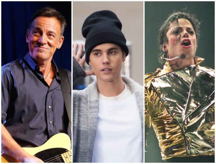 LR : Bruce Springsteen, Justin Bieber et Michael Jackson (Getty)