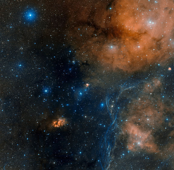 The region around the nebula RCW 34 is seen in this amazing view captured by the Digitized Sky Survey 2. The nebula is located in the direction of the southern constellation Vela (The Sails) and is also known as Gum 19.