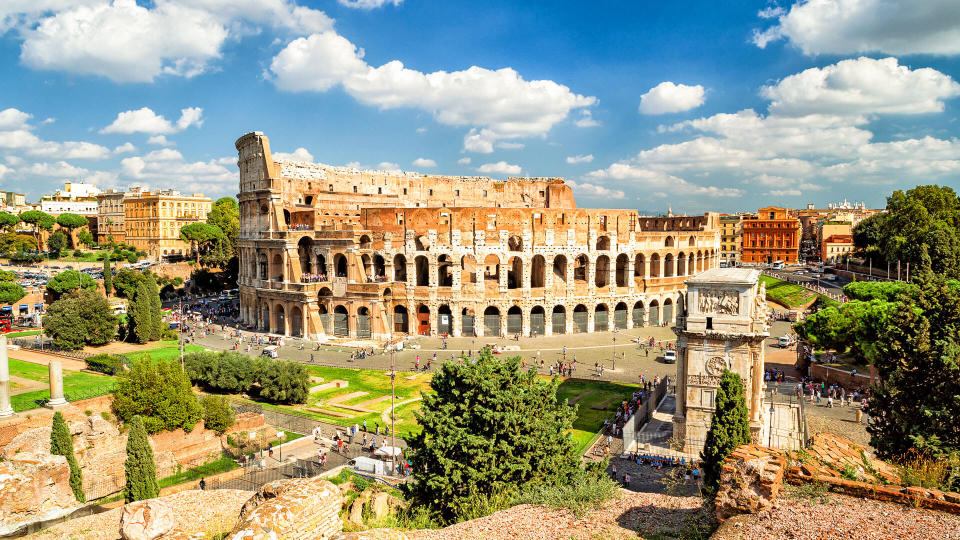 Panoramic view the Colosseum in Rome, Italy.