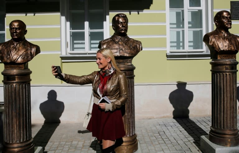 Busts of Soviet Leaders Nikita Khrushchev, Joseph Stalin and Vladimir Lenin are featured at the "Alley of Rulers" in Moscow, an initiative of the Russian Military History Society whose chairman Vladimir Medinsky is known for his nationalist views