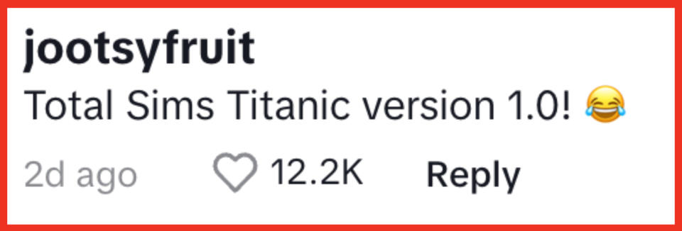 "Total Sims Titanic version 1.0!" and laugh-cry emoji