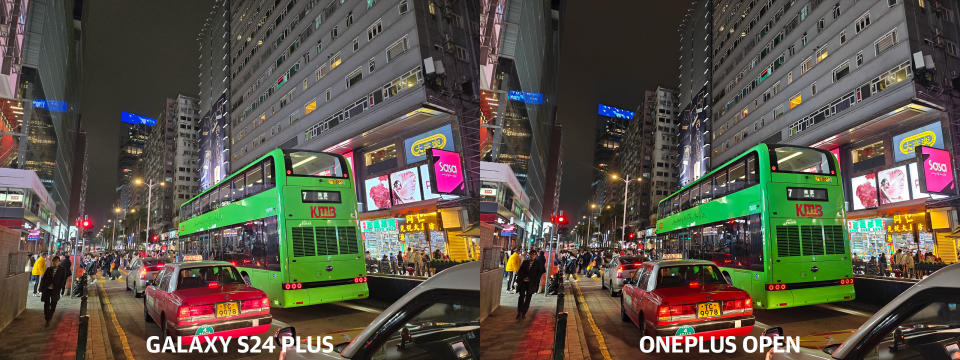 <p>Night time comparison, in which the S24+ didn't capture the reds as well as the Open.</p>
