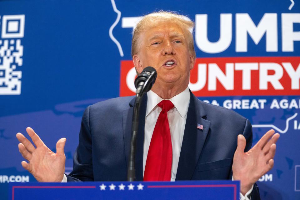 Former President Donald Trump speaks during a campaign event in Maquoketa, Iowa, Wednesday, Sept. 20, 2023.