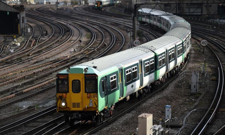 A Southern train outside Victoria station in London