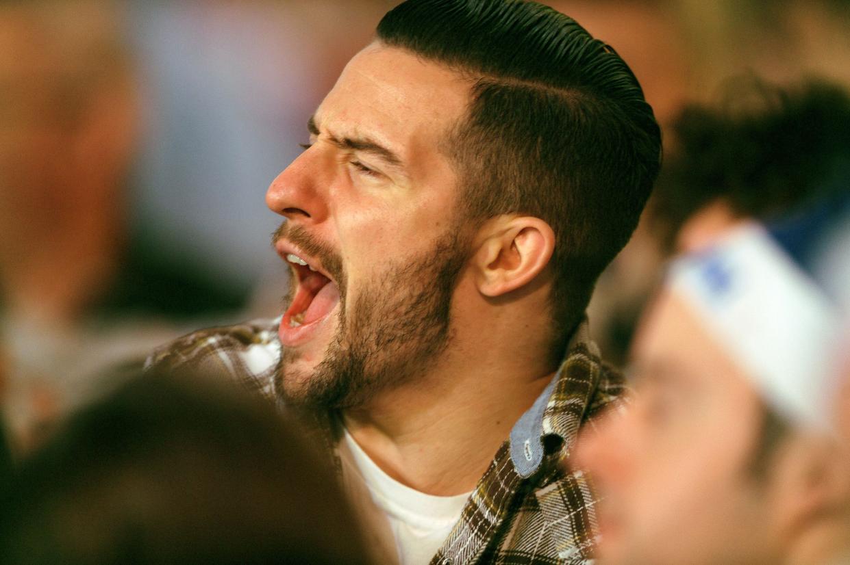 British actor Michael Parr, best known for playing the part of Ross Barton in the ITV soap opera Emmerdale, during the William Hill World Darts Championship at Alexandra Palace, London.