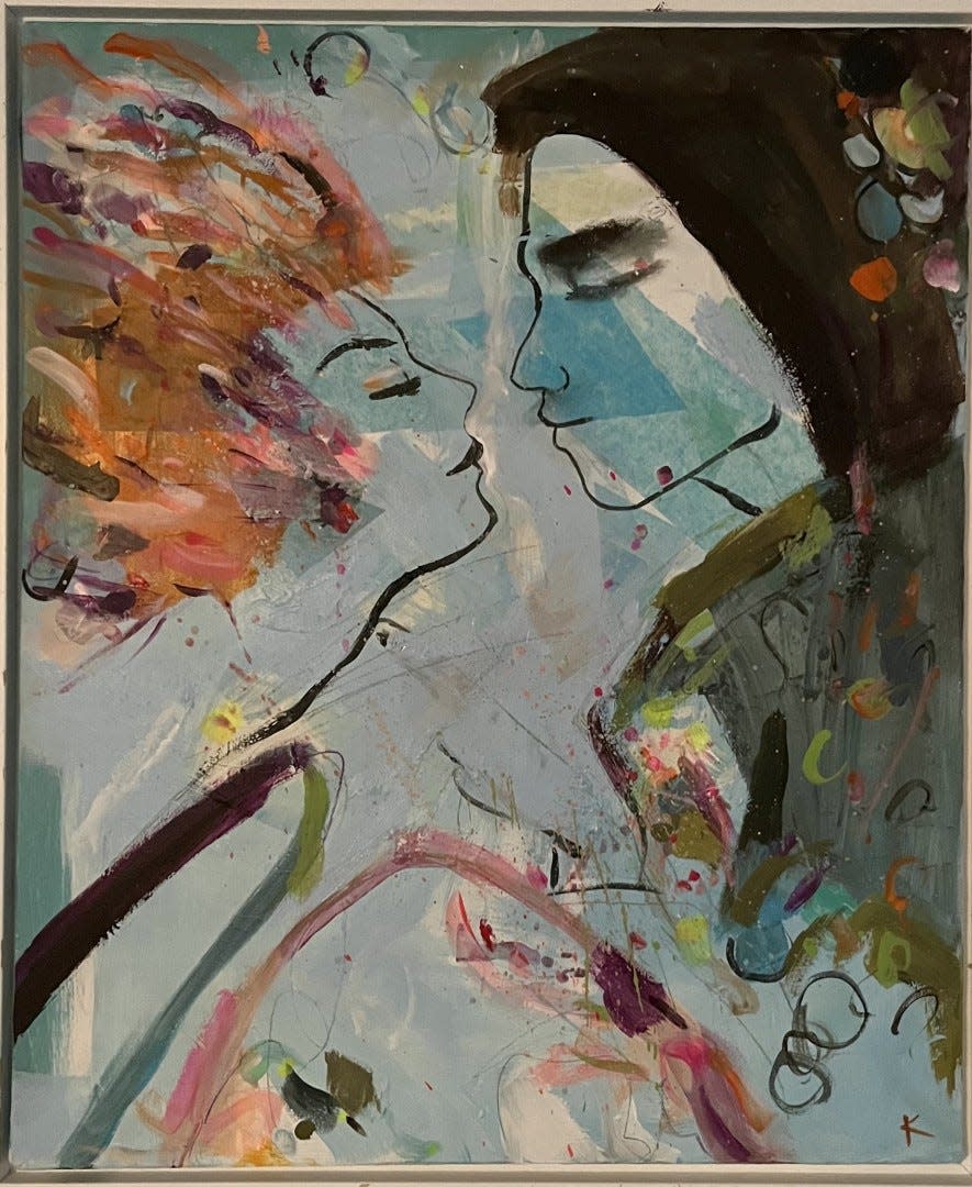 “The Kiss,” a painting by Rebecca Klementovich, is part of the NHAA exhibit "Friends and Lovers."