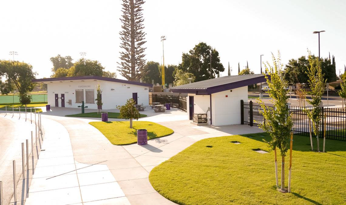 The Livingston High School football stadium features new concessions stands, ticket booth, bleachers and a new all-weather track. The improvements to the facility was a $5.8 million project by the Merced Union High School District.