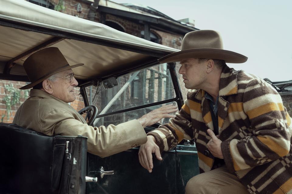 William Hale (Robert De Niro, left) recruits nephew Ernest Burkhart (Leonardo DiCaprio) for his deadly scheme.