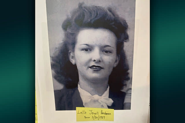 A photo of Jewell Langford with a note underneath stating 