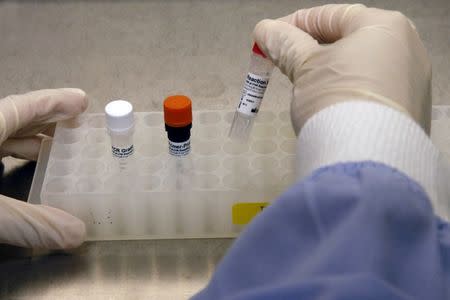 Research associate Karen Lee of Agency for Science Technology and Research's (A*STAR) Experimental Therapeutics Centre prepares a reaction mix to be tested with the Zika virus diagnostic test kit at their laboratory in Singapore, February 10, 2016. REUTERS/Edgar Su/File Photo