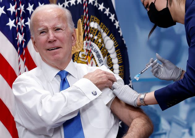 President Joe Biden receives his updated COVID-19 booster in the South Court Auditorium at the White House campus on October 25, 2022 in Washington, D.C. Biden delivered remarks on the status of COVID-19 in the United States. (Photo: Anna Moneymaker via Getty Images)