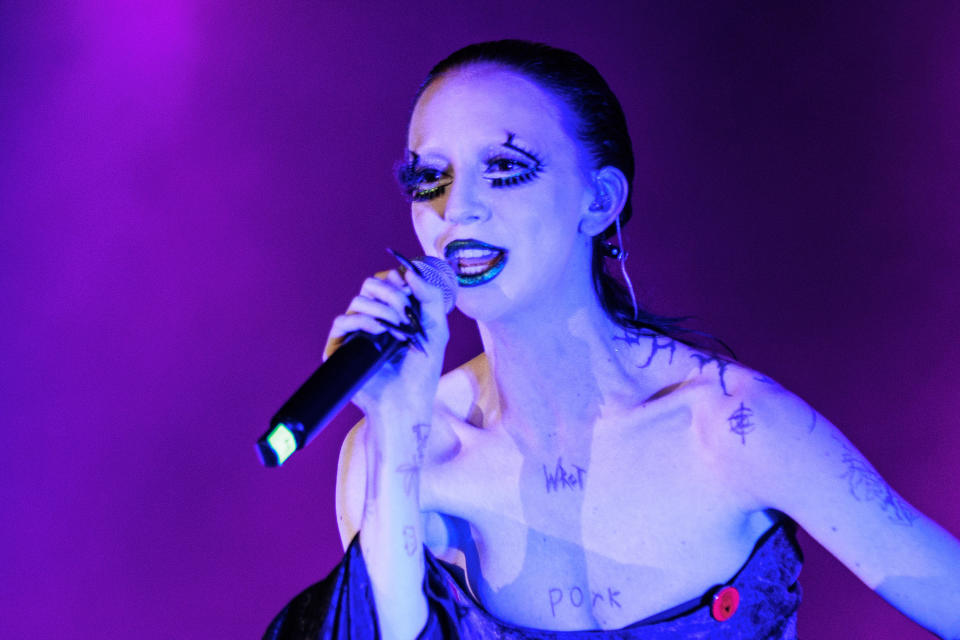 Bambie Thug, Ireland's entrant for the Eurovision Song Contest 2024, performs at the Eurovision PreParty ES 2024 on March 30, 2024 in Madrid, Spain.  (Photo by Patricia J. Garcinuno/Getty Images)