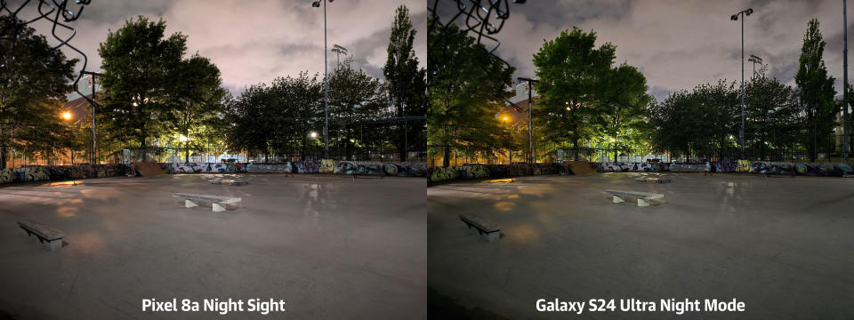 <p>A camera sample from the Pixel 8a compared to a similar shot taken by the Samsung Galaxy S24 Ultra.</p>
