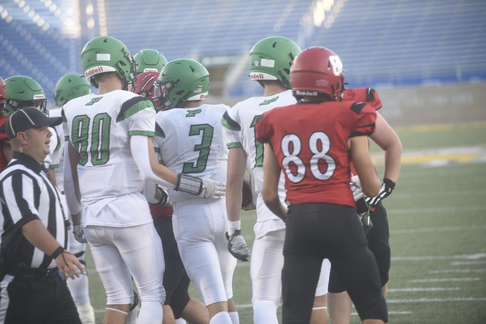 Pierre celebrates after a touchdown in the Governors' win over Brookings on Sep. 2, 2022.