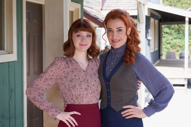 <p>Hallmark Media</p> Mamie Laverock and Johannah Newmarch on the set of 'When Calls the Heart'