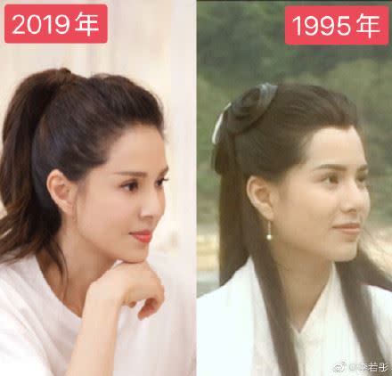 李若彤凍齡美貌與25年前相比毫不遜色。（圖／翻攝自微博）