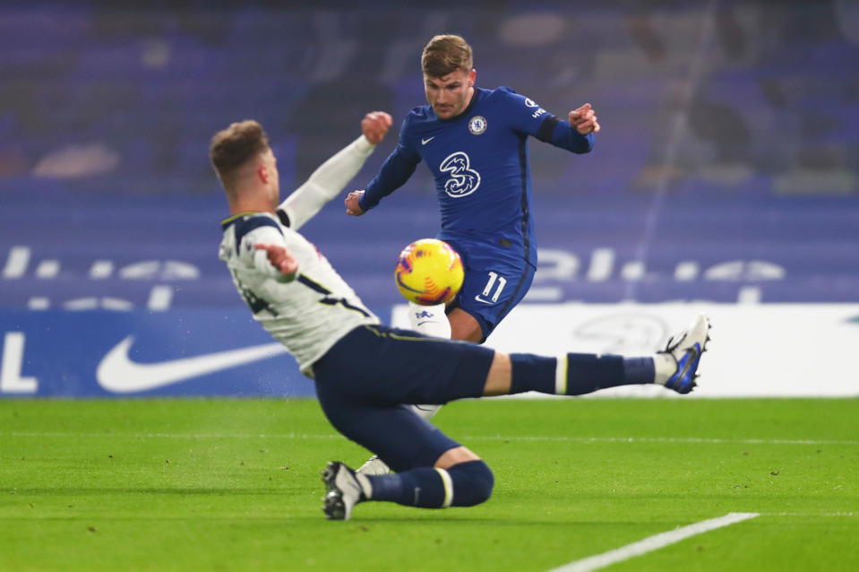 Chelsea's Timo Werner had a goal which is disallowed for offside against Tottenham.