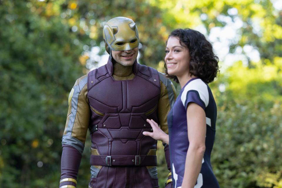 Charlie Cox (with Tatiana Maslany), who starred on Netflix's "Daredevil" show as the blind superhero from Hell's Kitchen, reprised his role on last year's "She-Hulk: Attorney At Law" and will star in Disney+'s upcoming "Daredevil: Born Again."