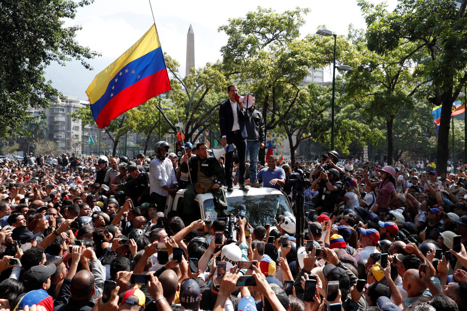 Venezuelan opposition leader Juan Guaido, who many nations have recognised as the country's rightful interim ruler, talks to supporters in Caracas, Venezuela April 30, 2019. (Photo: Carlos Garcia Rawlins/Reuters)