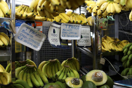 Information for Vippo app and other methods of payment is seen in a fruit and vegetables stall at Chacao Municipal Market in Caracas, Venezuela January 19, 2018. REUTERS/Marco Bello