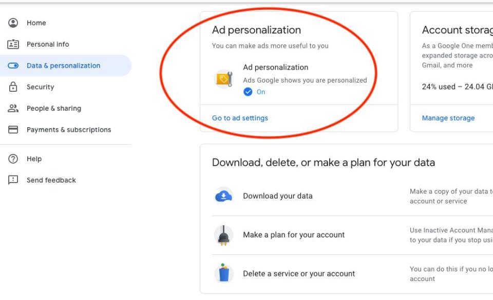 You'll be able to adjust Google's ad settings here.