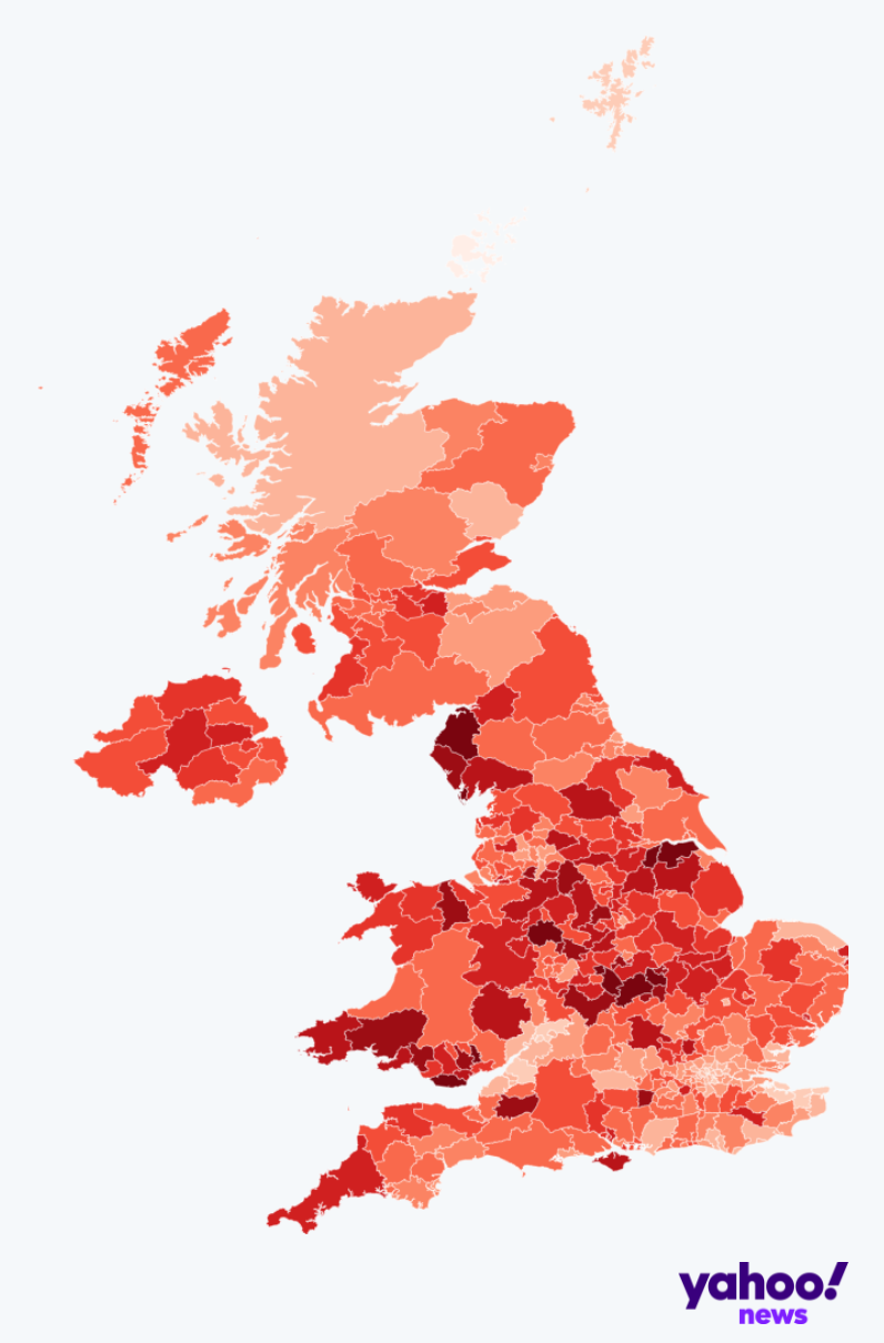 A heat map of COVID case rates in the UK