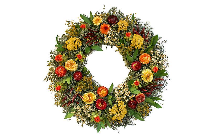 18" Dried Chilies & Safflowers Wreath