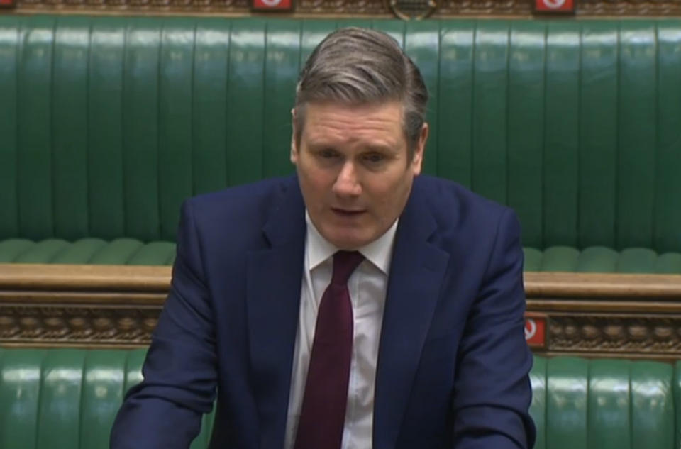  Caption According to a leaked presentation, Labour leader Keir Starmer wants the party to tap into British patriotism so as to drum up support for them (Photo by House of Commons/PA Images via Getty Images)