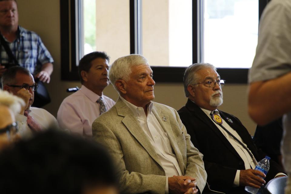 New Mexico Sen. Ron Griggs, left, and Sen. David Gallegos on June 1, 2022 at the National Cave and Karst Research Institute.