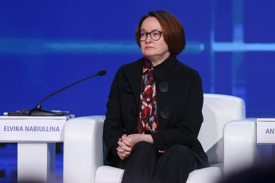 Chairman of the Central Bank of Russia Elvira Nabiullina participates in the annual investment forum "Russia calling!" at the World Trade Center on December 7, 2023 in Moscow, Russia..