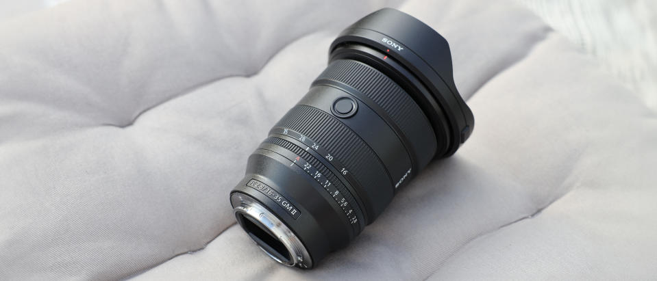 Sony FE 16-35mm f/2.8 GM II on a grey cushion