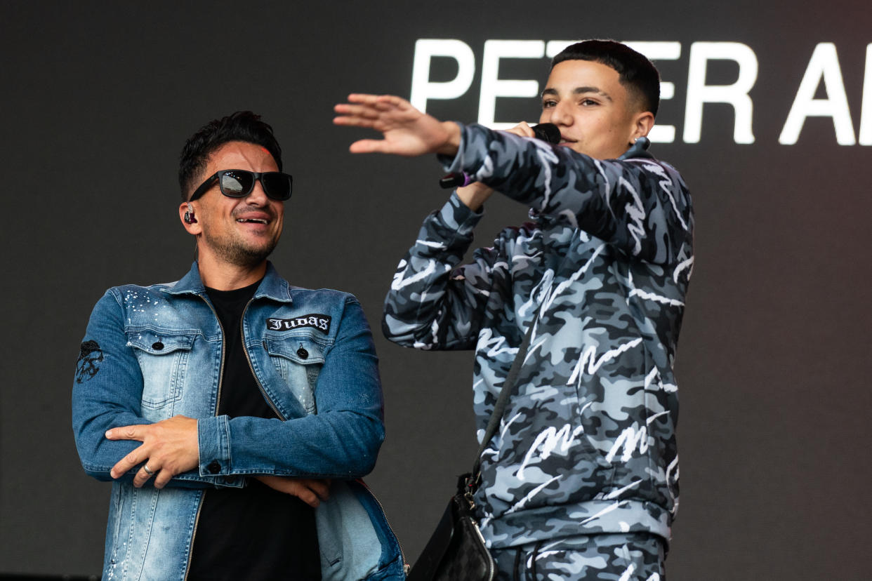 MALDON, ENGLAND - JULY 31: Peter Andre introduces his son Junior at Fantasia on July 31, 2021 in Maldon, England. (Photo by Lorne Thomson/Redferns)