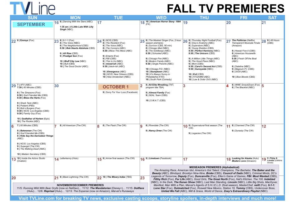 Fall TV premiere Dates