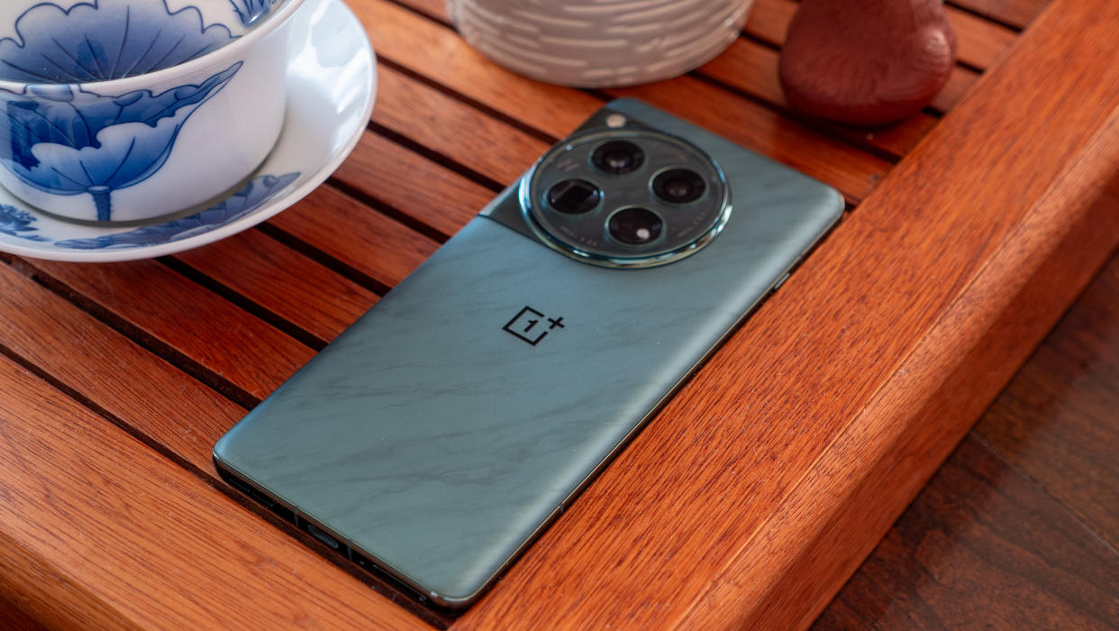  The OnePlus 12's green marble-like back. 