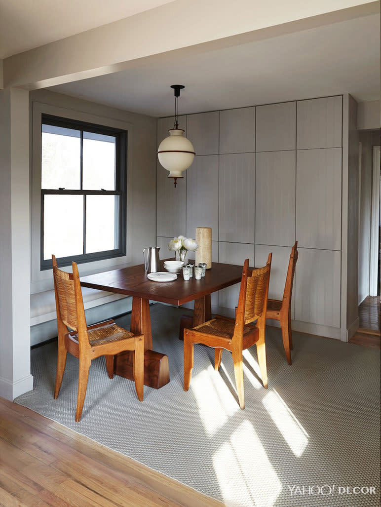 The renovated kitchen now has room for an eating nook.