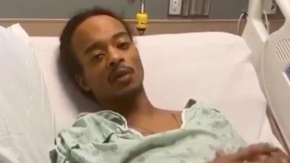 Jacob Blake lays in a hospital bed after being shot in the back by police officers in Kenosha, Wisconsin in August 2020.