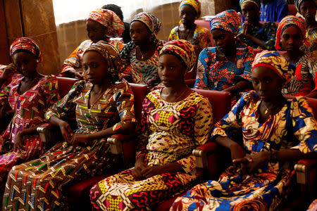 Some of the 21 Chibok schoolgirls released by Boko Haram look on during their visit to meet President Muhammadu Buhari In Abuja, Nigeria October 19, 2016. REUTERS/Afolabi Sotunde