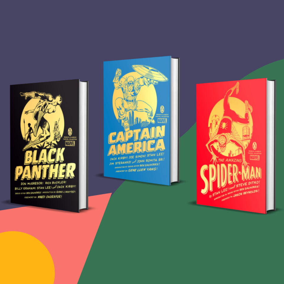 The three comics as book covers