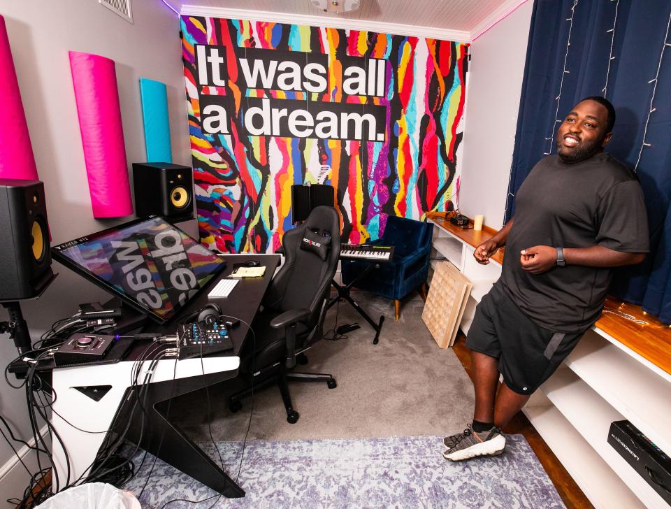 The CEO of NOMA Records, Robert "Big Bert" Smith, stands in the B Room, the audio/video editing room, with a quote from The Notorious B.I.G. --- "It was all a dream" --- hanging on the wall.