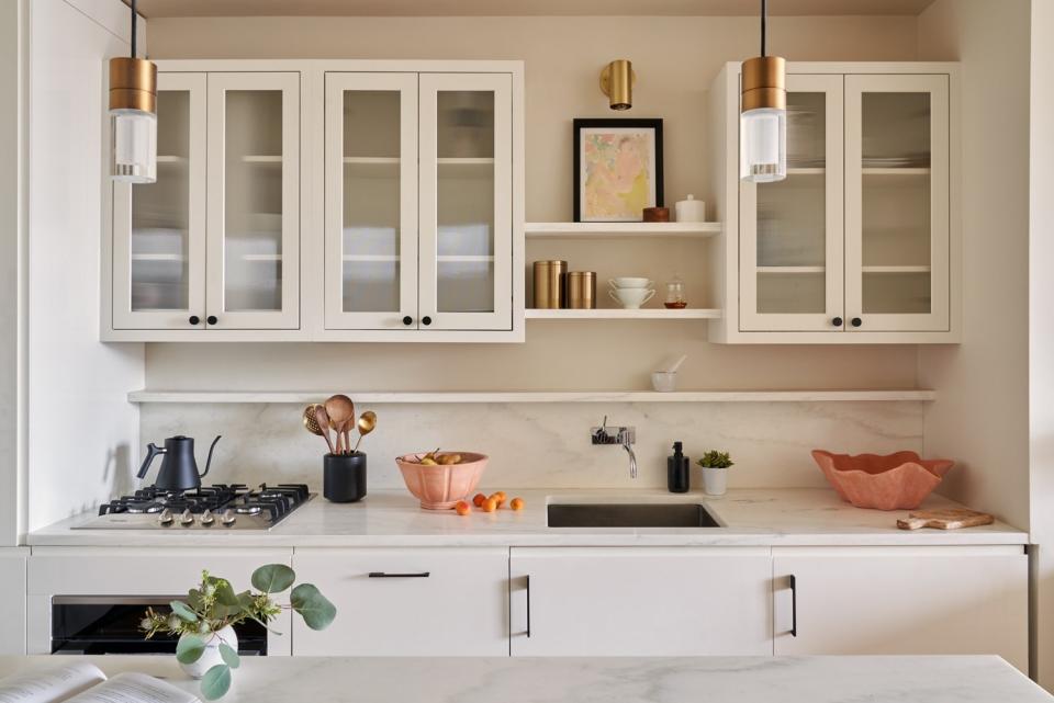 “Sourcing local for materials is something I strive for in every design,” Marissa Bero says. The Danby marble used throughout the kitchen is from the Danby marble quarry in Vermont, as opposed to other white marbles, like Carrara or Calacatta from Italy. Photo by Seth Caplan