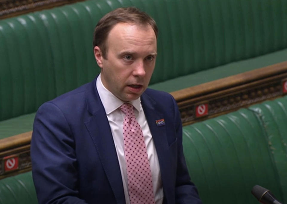 Health Secretary Matt Hancock updating MPs on the areas which will be moved into Tier 3, in the House of Commons, London. (Photo by PA Video/PA Images via Getty Images)