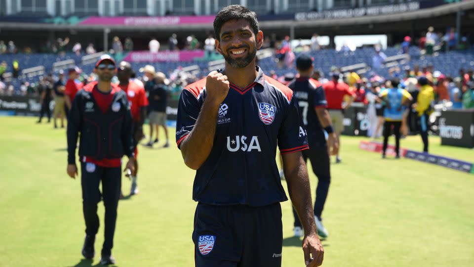 Netravalkar celebrates victory after the game. - Matt Roberts/ICC/Getty Images