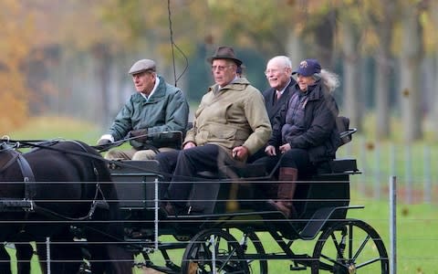 Prince Philip with his nephews Prince Ludwig of Baden (front) and Maximilian, Margrave of Baden. - Credit:  Kelvin Bruce