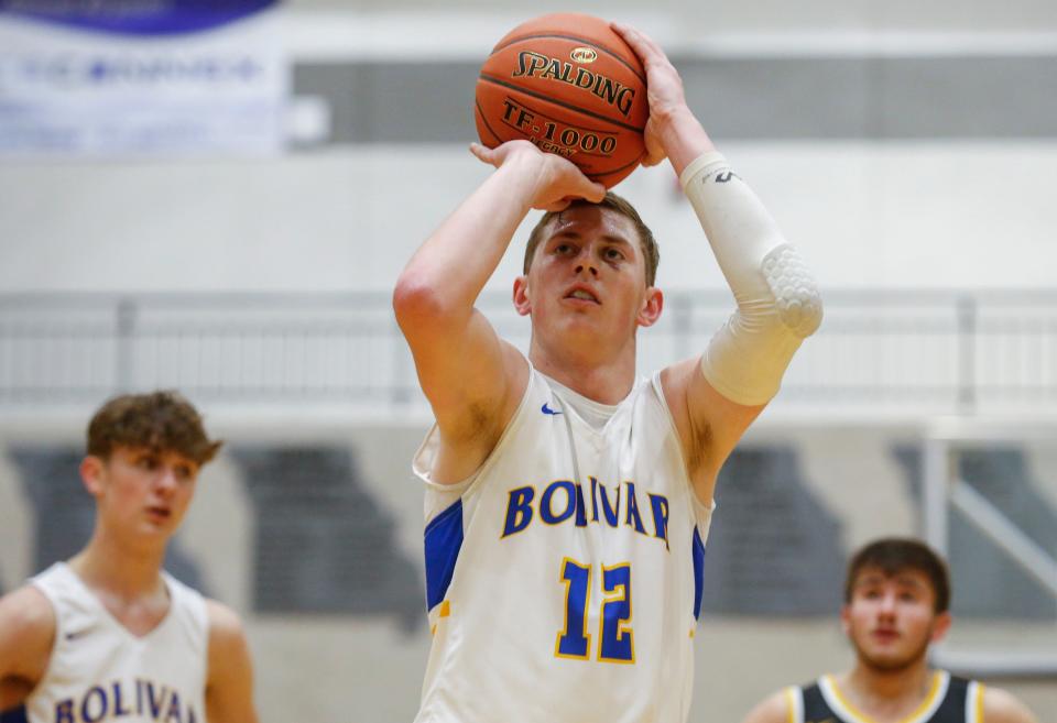 Kyle Pock, of Bolivar, shoots a free throw during the Liberators game against Smith Cotton in the opening round of the Willard Basketball Classic at Willard High School on Thursday, Dec. 2, 2021.