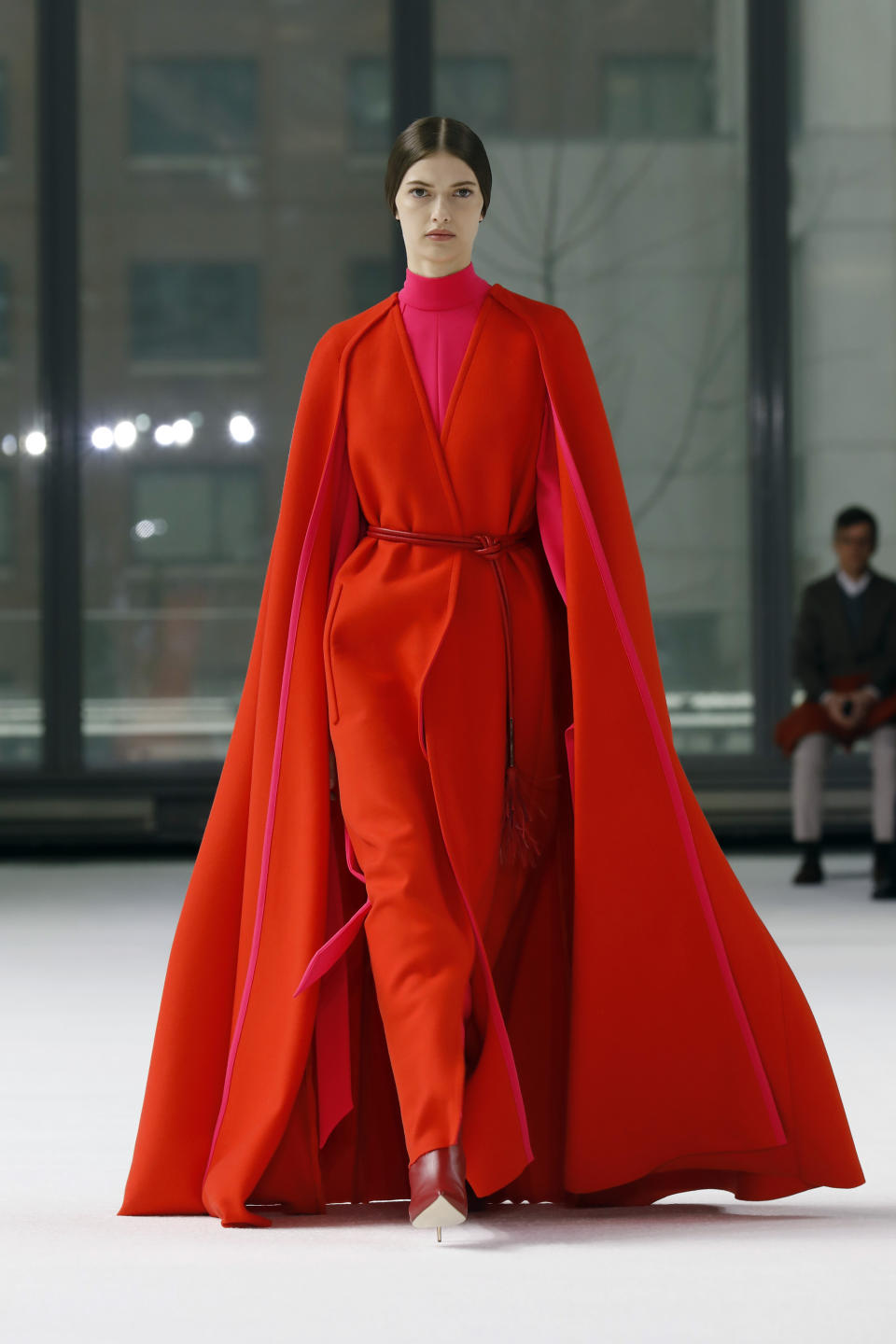 The Carolina Herrera collection is modeled during Fashion Week in New York, Monday, Feb. 10, 2020. (AP Photo/Richard Drew)