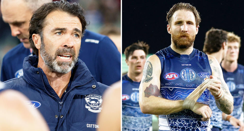Geelong coach Chris Scott is facing backlash over the Cats' heavy AFL defeat to Gold Coast in Darwin. Pic: Getty