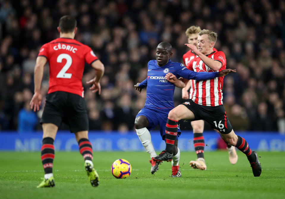 Chelsea’s N’Golo Kante find no way through the staunch Southampton defence