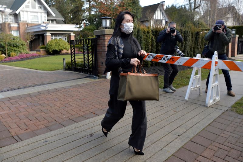 Huawei Technologies Chief Financial Officer Meng Wanzhou leaves her home to attend a court hearing in Vancouver