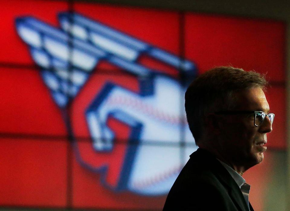 Paul J. Dolan, Chairman/CEO of the Cleveland Indians, speaks during a press conference during the club's announcement of the name change to the Cleveland Guardians  at Progressive Field Friday, July 23, 2021 in Cleveland, Ohio.